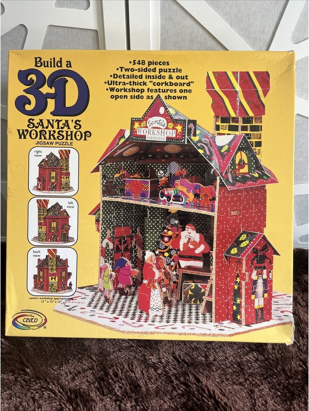 VINTAGE V3D SANTA’S WORKSHOP PUZZLE! Ceaco Two-Sided Corkboard 548 PC 1994